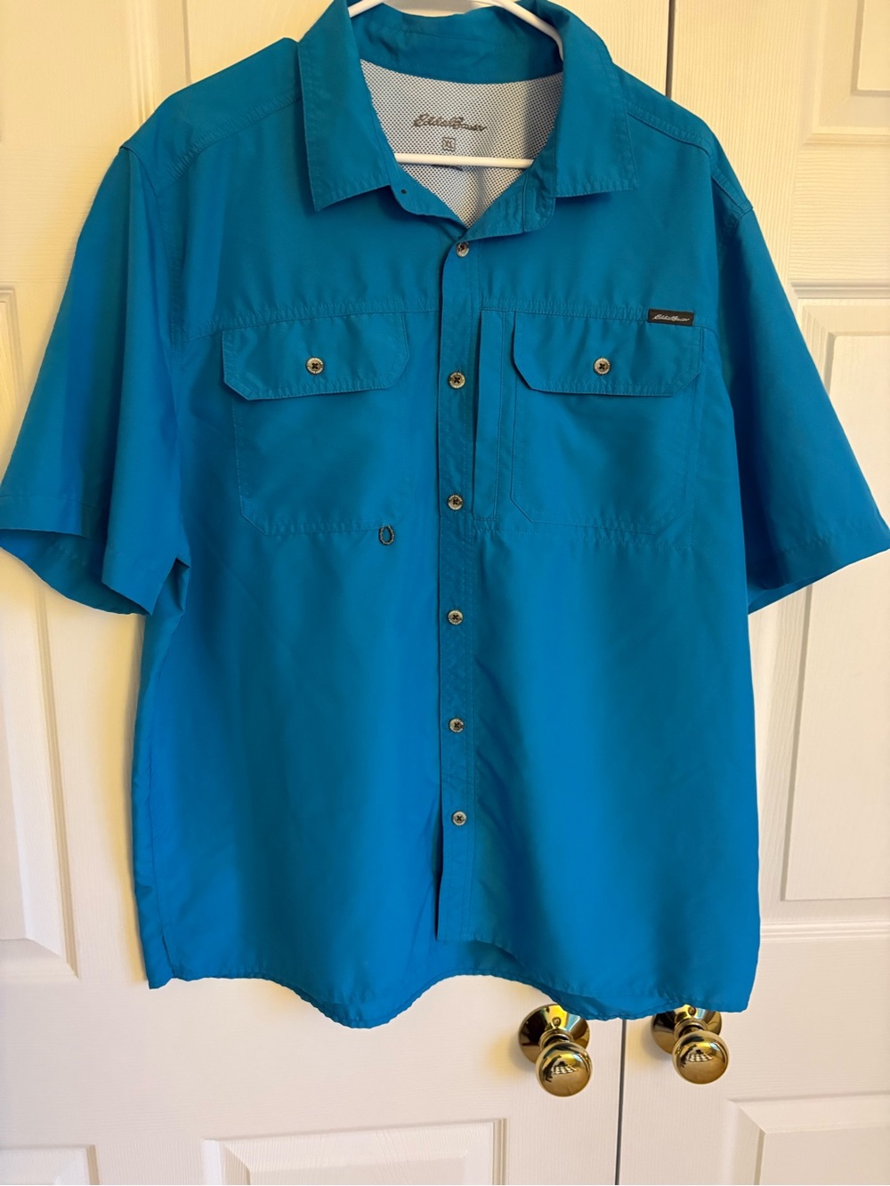 Eddie Bauer Men’s Short-Sleeve Outdoor Quick Dry Button-Up Shirt — Teal Blue (XL
